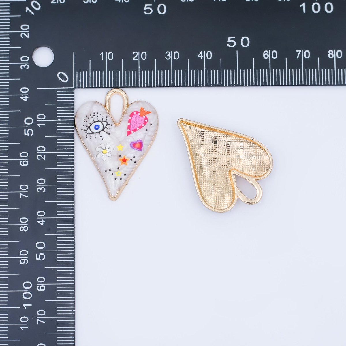 24K Gold Filled White Enamel Evil Eye Heart Padlock Pendant | AA1510 - DLUXCA