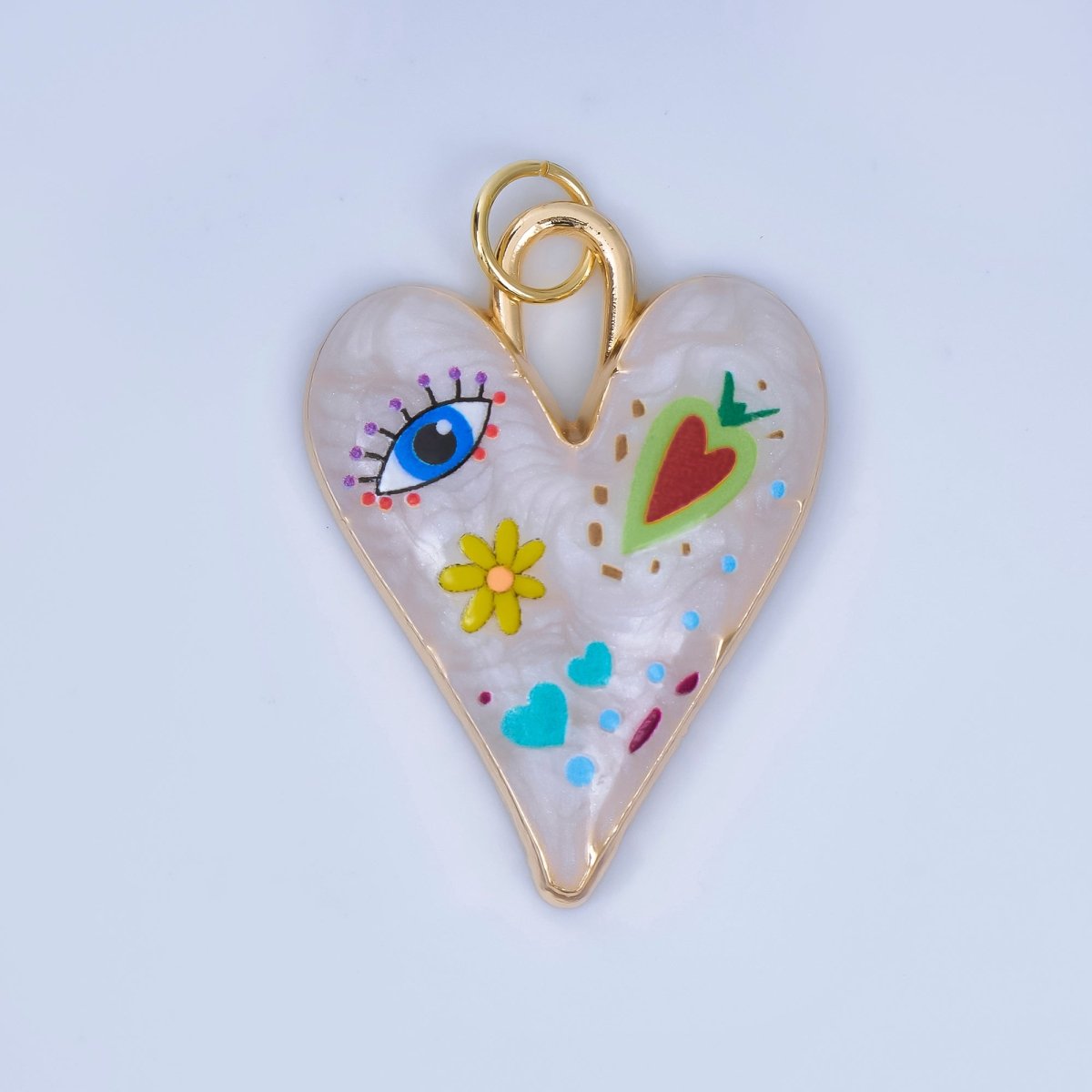 24K Gold Filled White Enamel Evil Eye Heart Padlock Pendant | AA1510 - DLUXCA