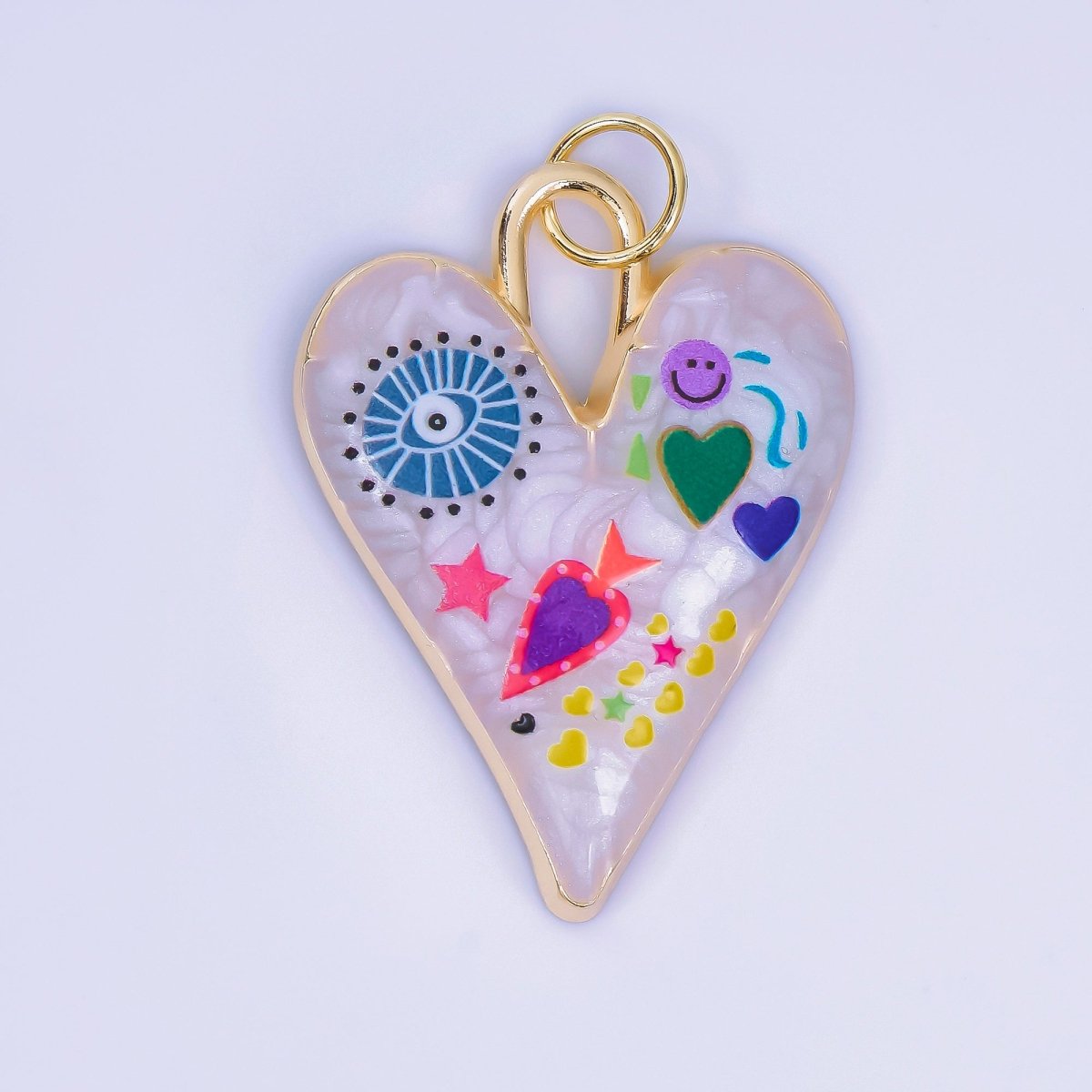 24K Gold Filled White Enamel Evil Eye Heart Padlock Pendant | AA1510 - DLUXCA