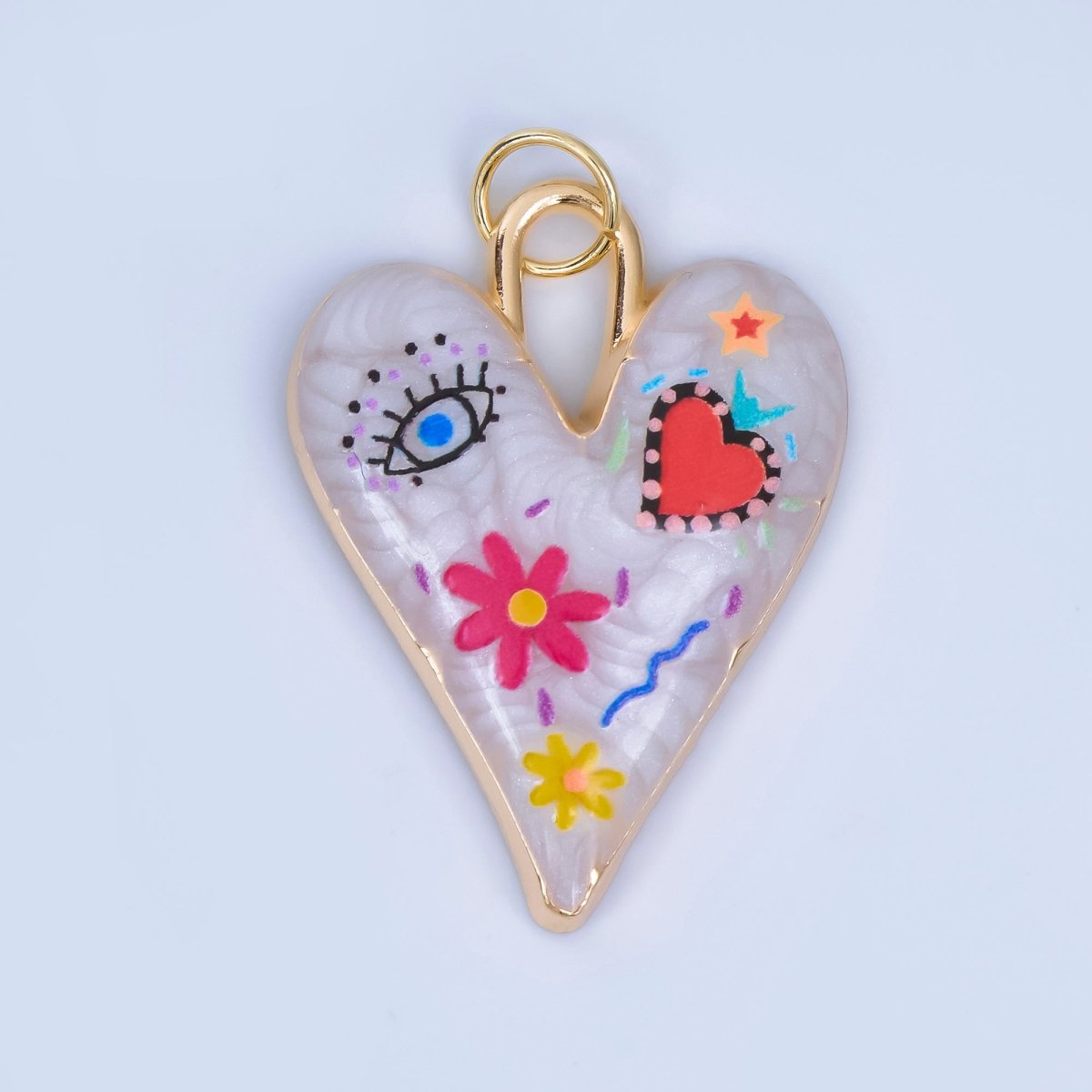 24K Gold Filled White Enamel Evil Eye Heart Padlock Pendant | AA1510 - DLUXCA