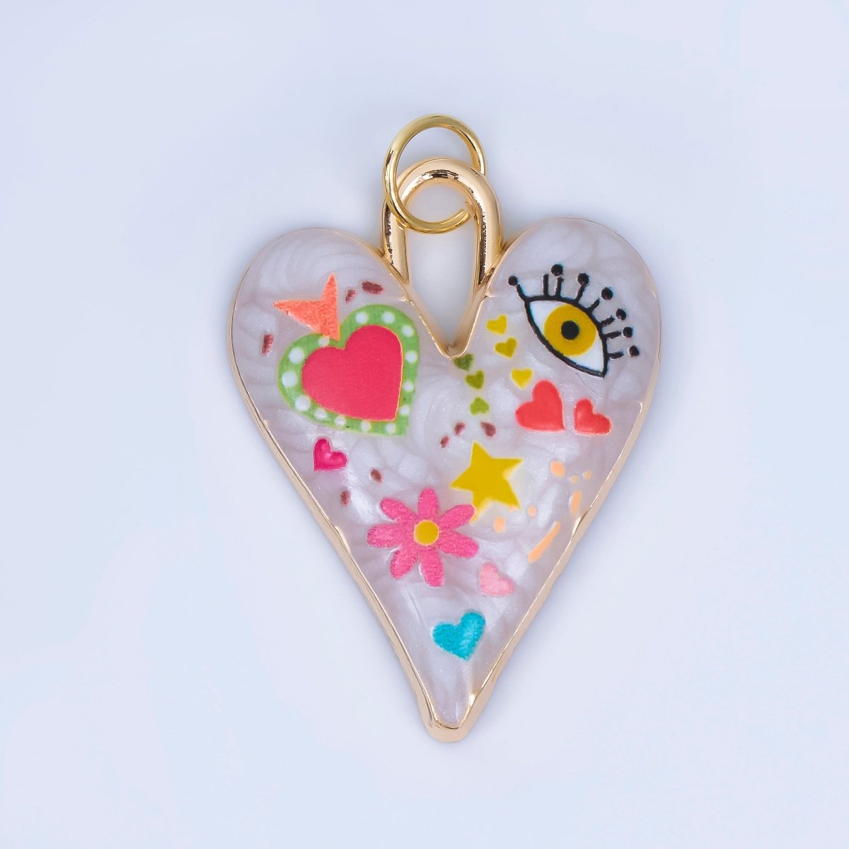 24K Gold Filled White Enamel Evil Eye Heart Padlock Pendant | AA1510 - DLUXCA