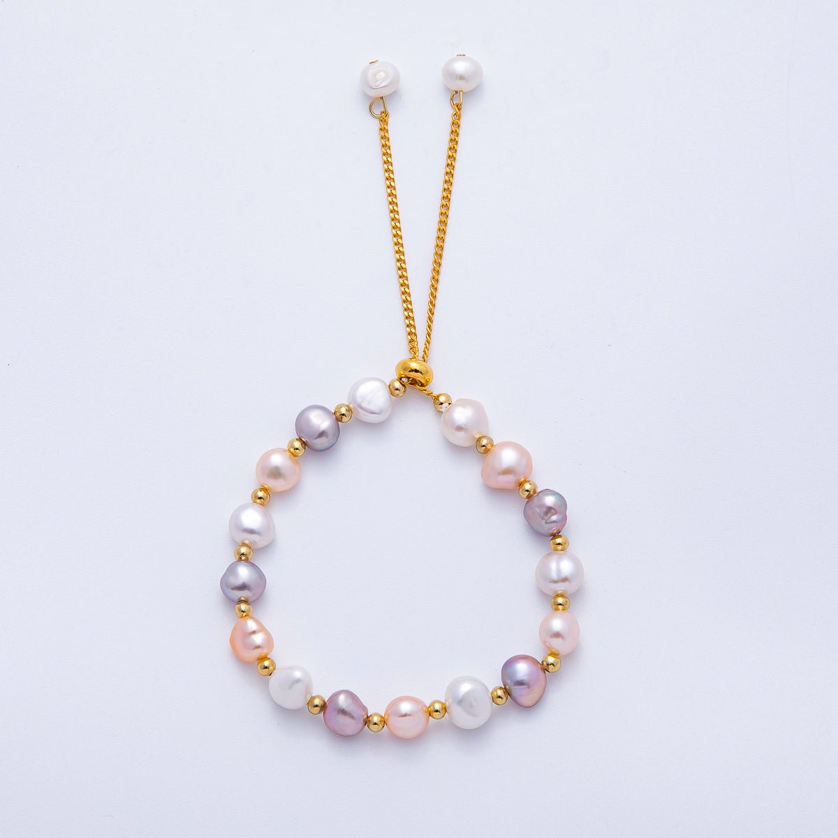 24K Gold Filled White, Multicolor, Black Button Freshwater Pearl Bolo Adjustable Bracelet | WA - 04264 - DLUXCA