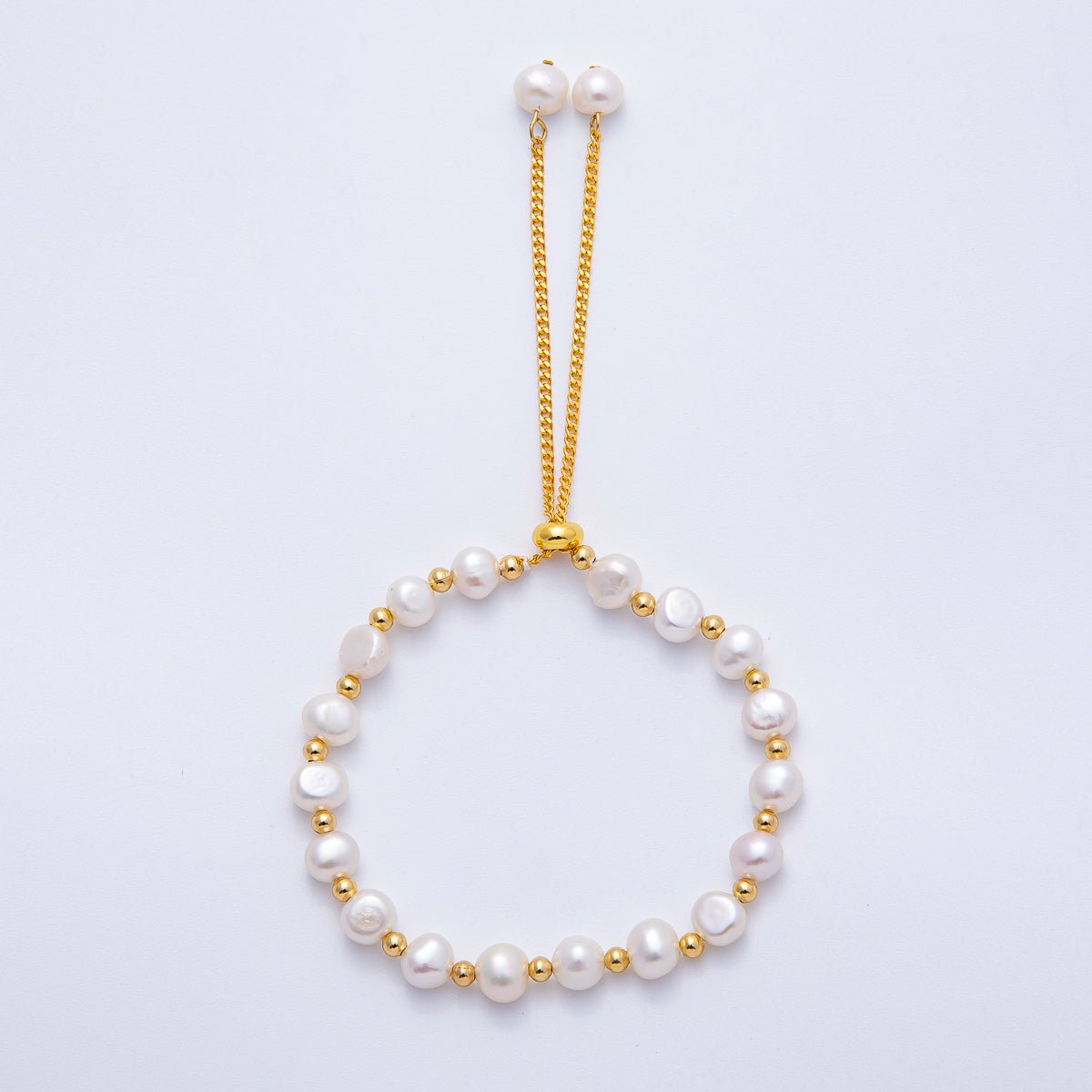 24K Gold Filled White, Multicolor, Black Button Freshwater Pearl Bolo Adjustable Bracelet | WA - 04264 - DLUXCA