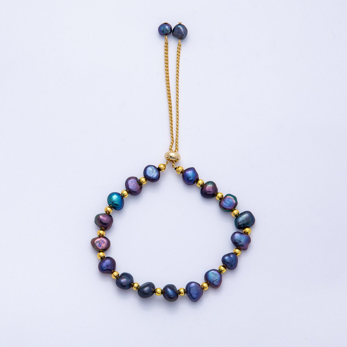 24K Gold Filled White, Multicolor, Black Button Freshwater Pearl Bolo Adjustable Bracelet | WA - 04264 - DLUXCA