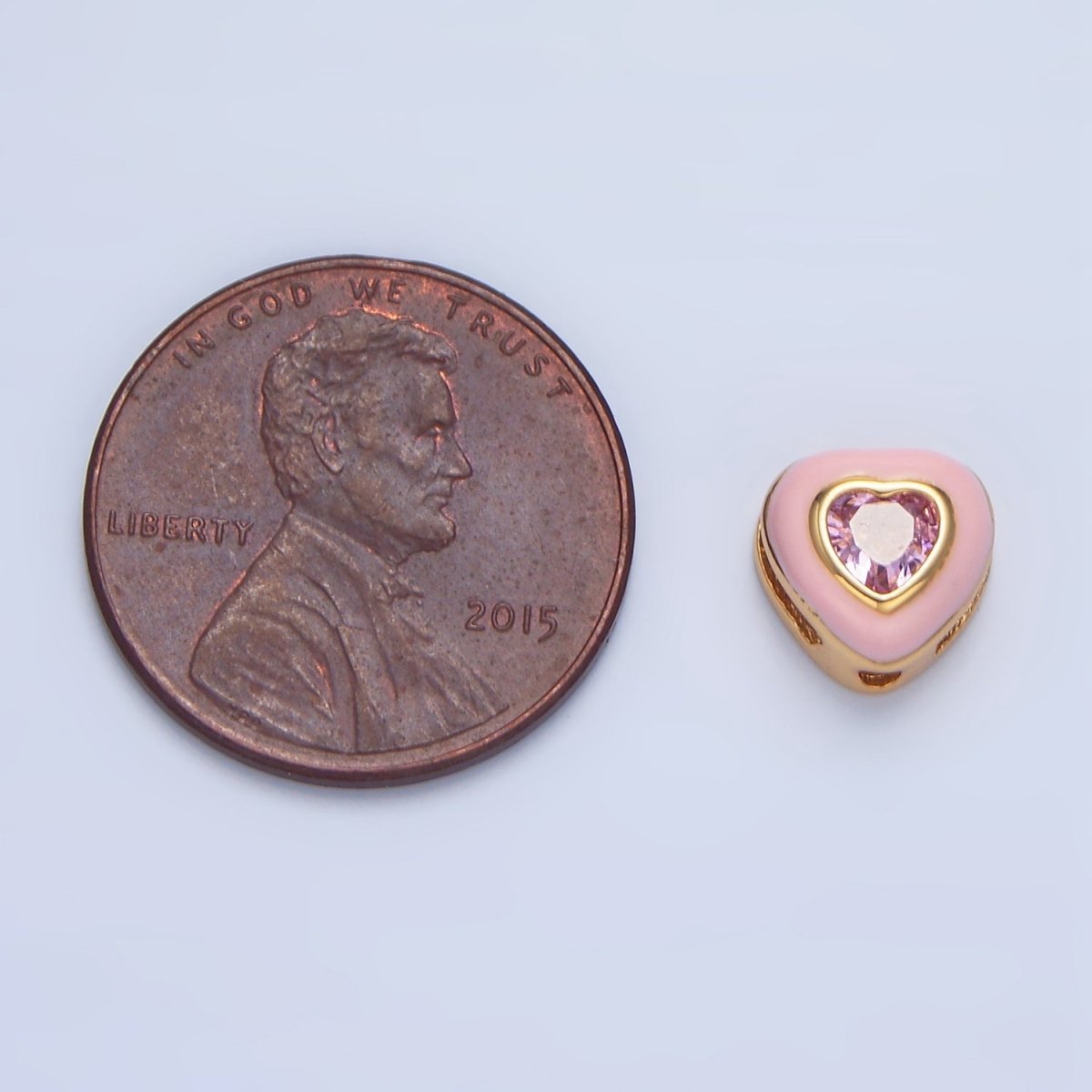 24K Gold Filled White, Pink CZ Enamel Heart Bead | B574 - DLUXCA