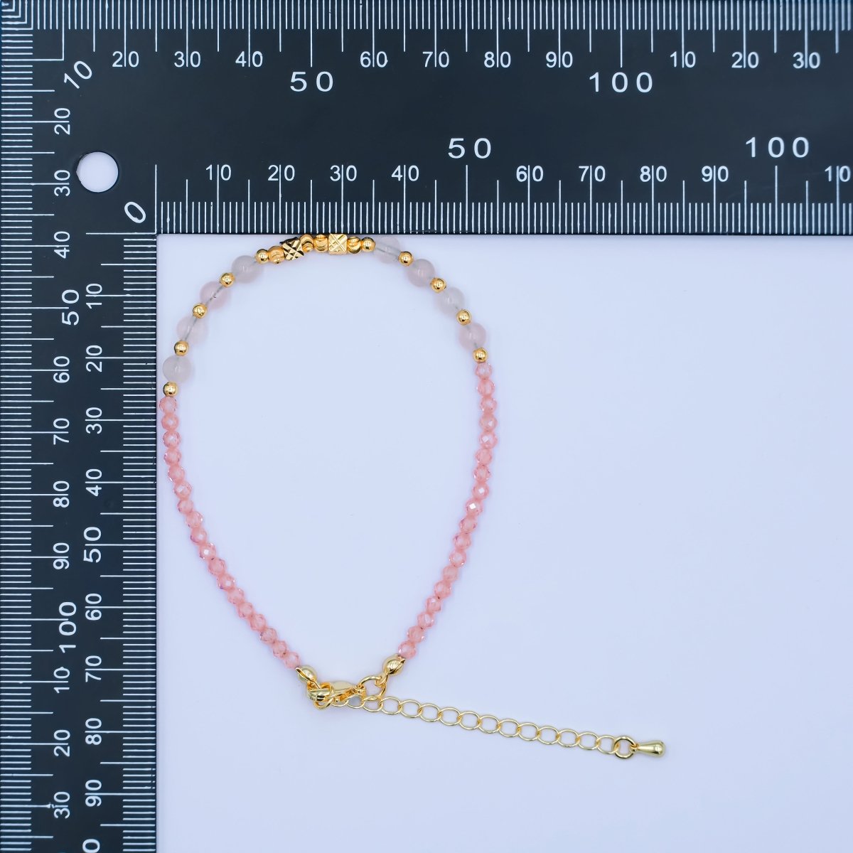 24K Gold Filled White Pink Multifaceted Crystal Gemstone 7.5 Bracelet | WA - 2889 - DLUXCA