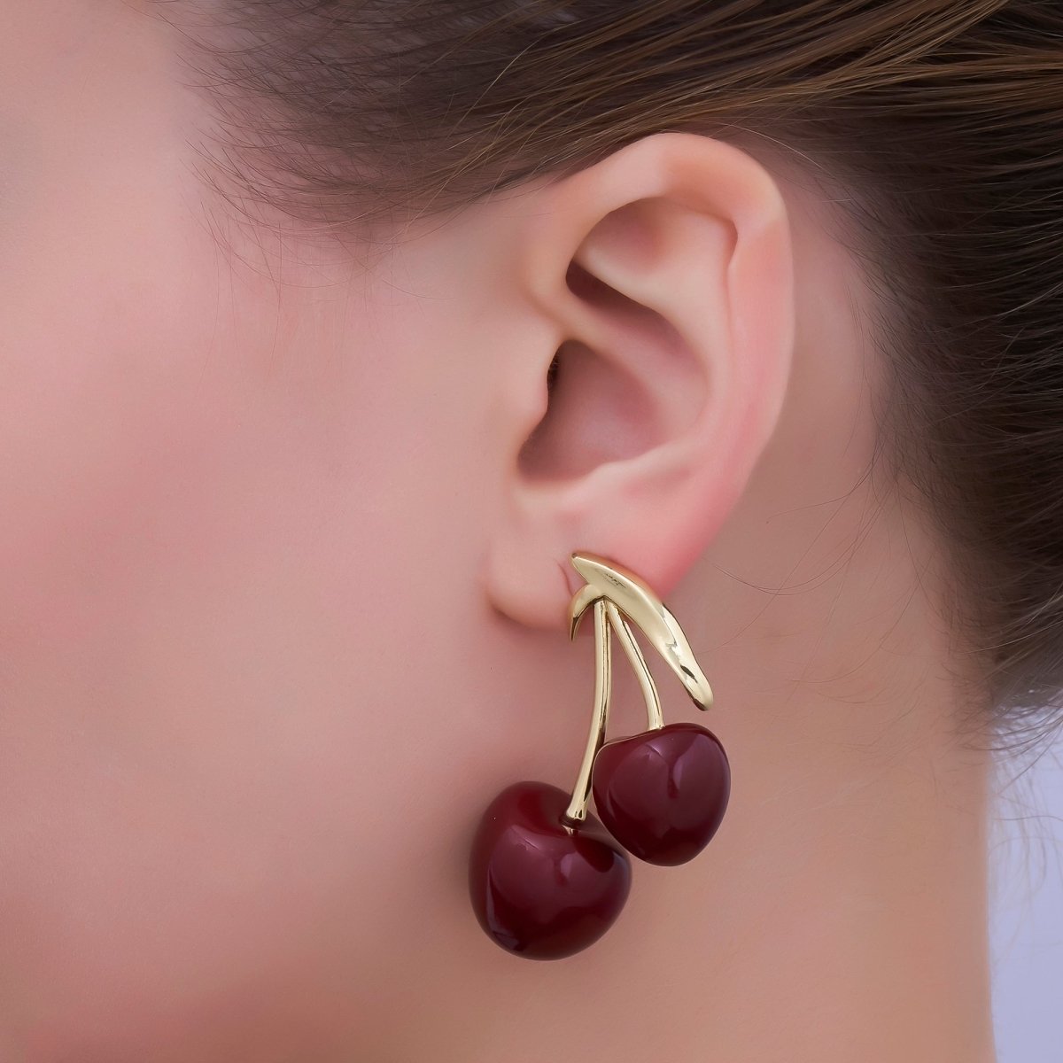 24K Gold Filled White, Red Heart Cherry Fruit Stud Earrings | AB1099 AB1100 - DLUXCA