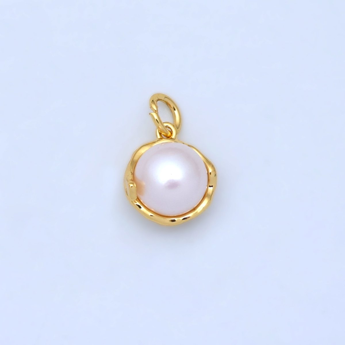 24K Gold Filled White Shell Pearl Bezel Round Charm in Gold & Silver | N026 - DLUXCA