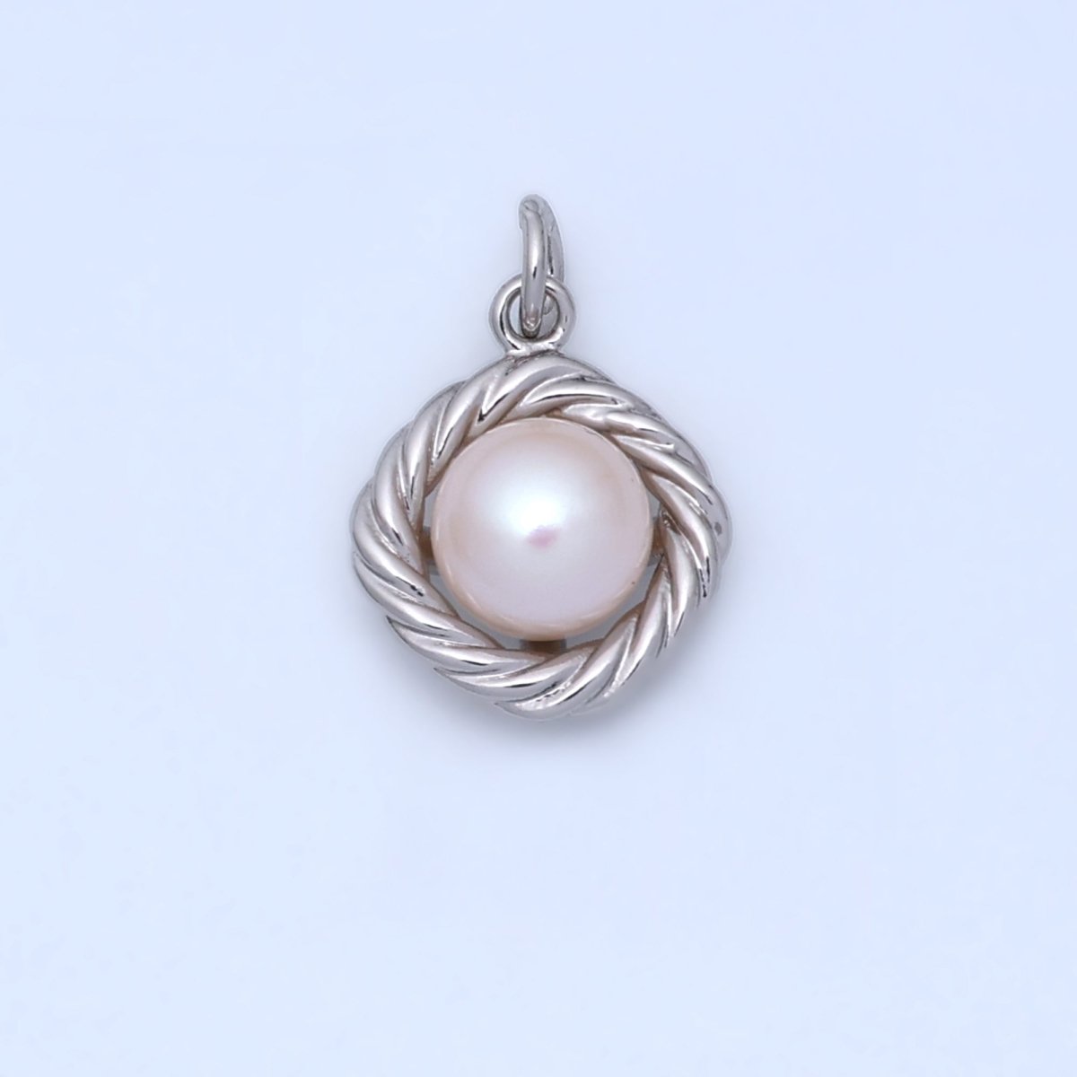 24K Gold Filled White Shell Pearl Croissant Bezel Rhombus Charm in Gold & Silver | N027 - DLUXCA