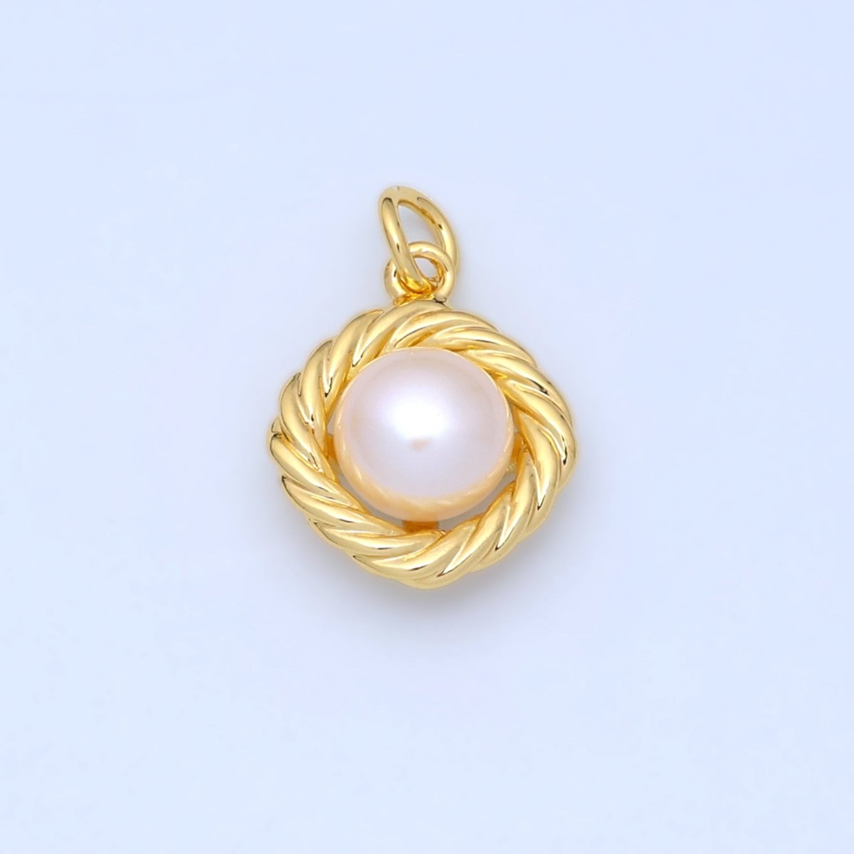 24K Gold Filled White Shell Pearl Croissant Bezel Rhombus Charm in Gold & Silver | N027 - DLUXCA