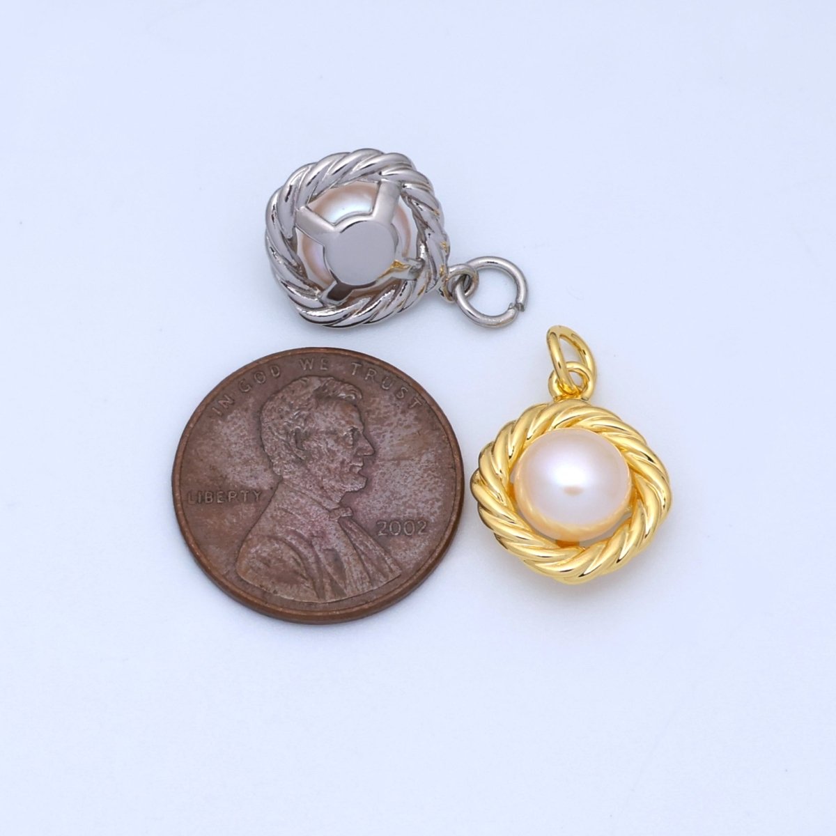 24K Gold Filled White Shell Pearl Croissant Bezel Rhombus Charm in Gold & Silver | N027 - DLUXCA