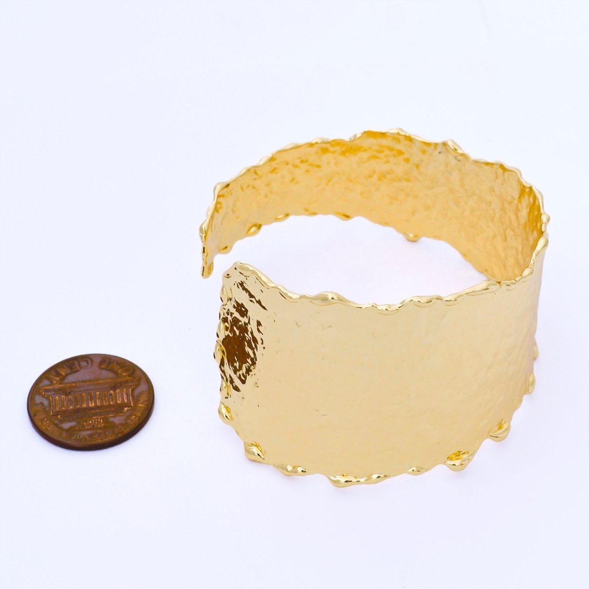 24K Gold Filled Wide Hammered Molten Geometric Cuff Bracelet | WA - 3235 - DLUXCA