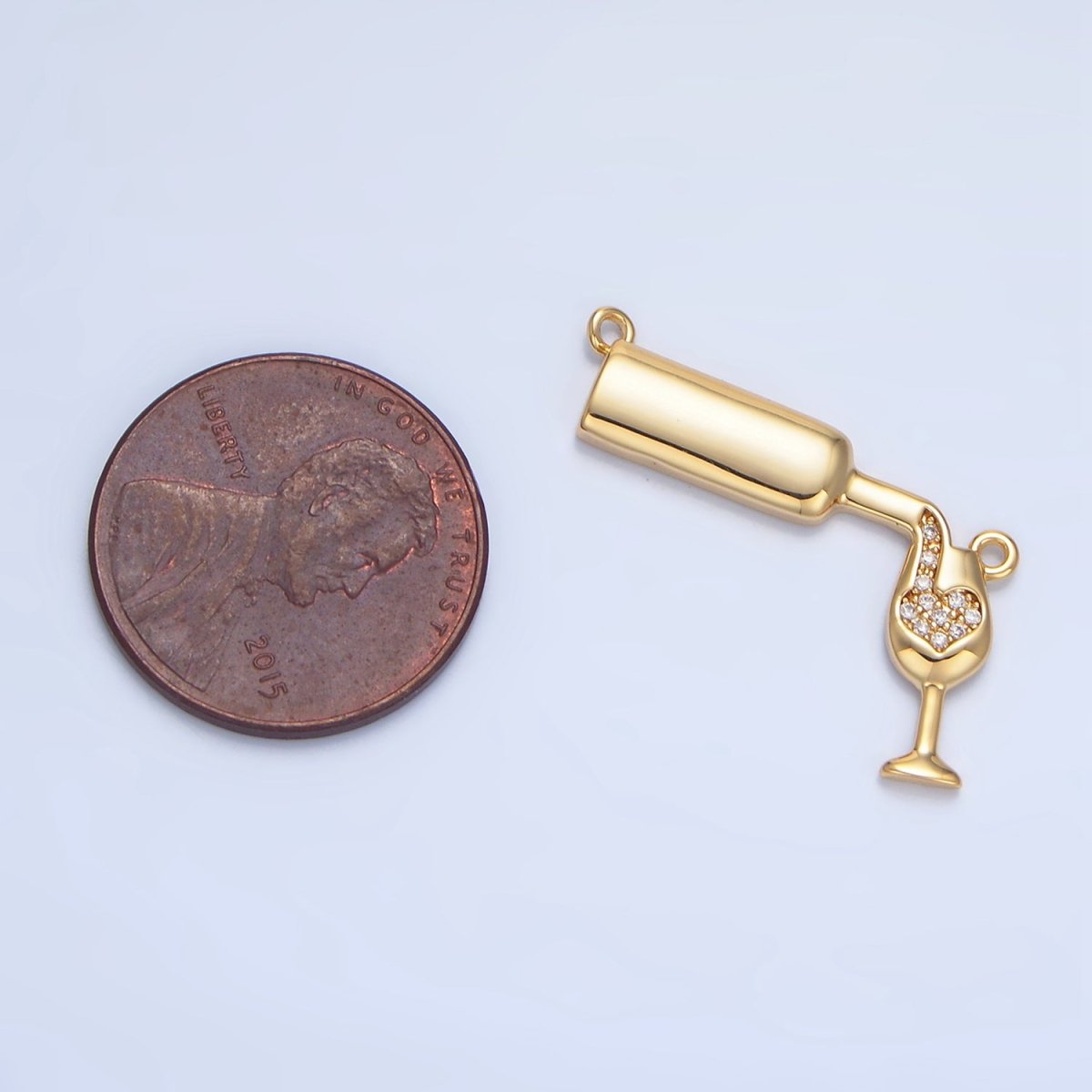 24K Gold Filled Wine Bottle Alcoholic Drink Micro Paved CZ Connector | F486 - DLUXCA