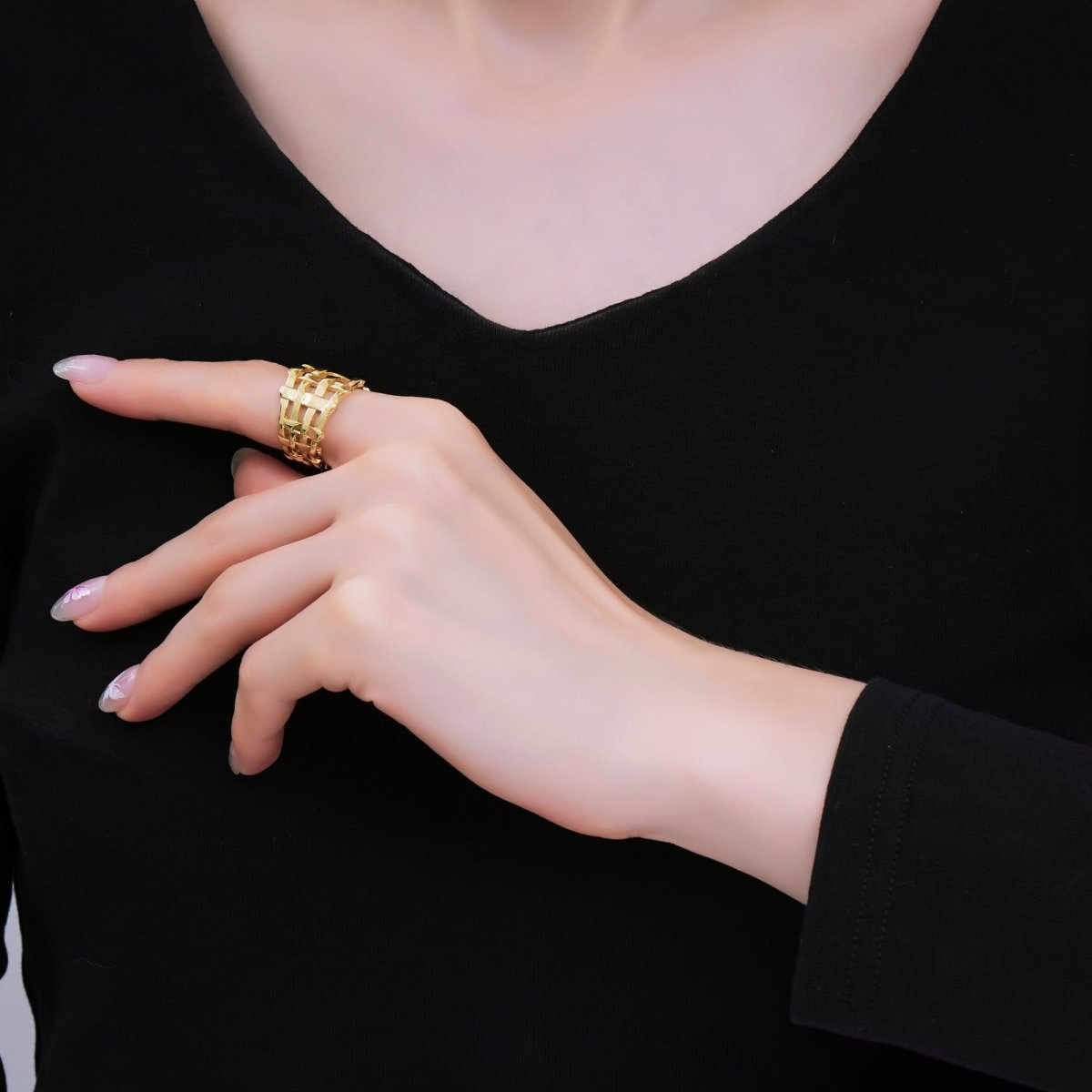 24K Gold Filled Woven Basket Weave Adjustable Ring | O - 1469 - DLUXCA