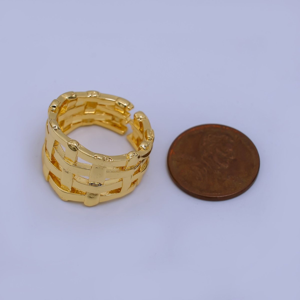 24K Gold Filled Woven Basket Weave Adjustable Ring | O - 1469 - DLUXCA