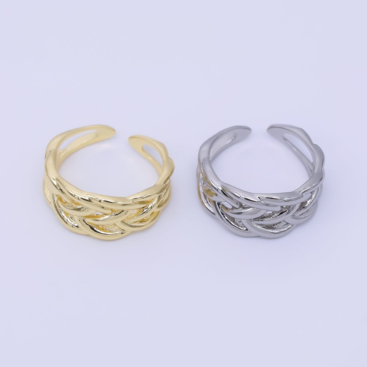 24K Gold Filled Woven Ring Adjustable Cuff Ring | O1659 - DLUXCA