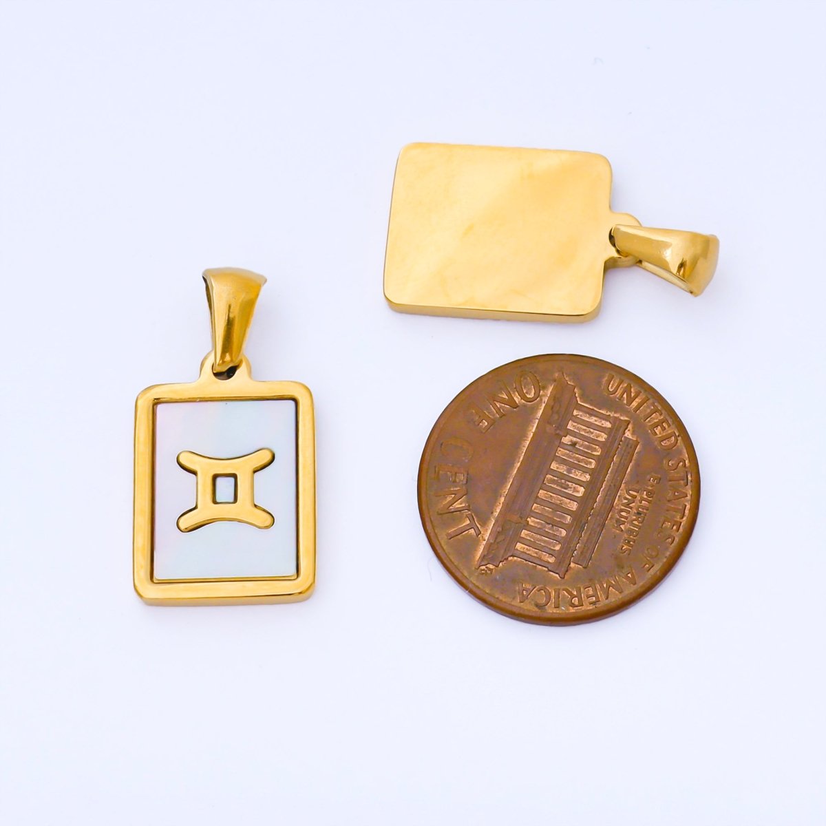 24K Gold Filled Zodiac Sign Shell Pearl Tag Astrology Horoscope Stainless Steel Pendants | A - A1809 - A - A1814 - DLUXCA