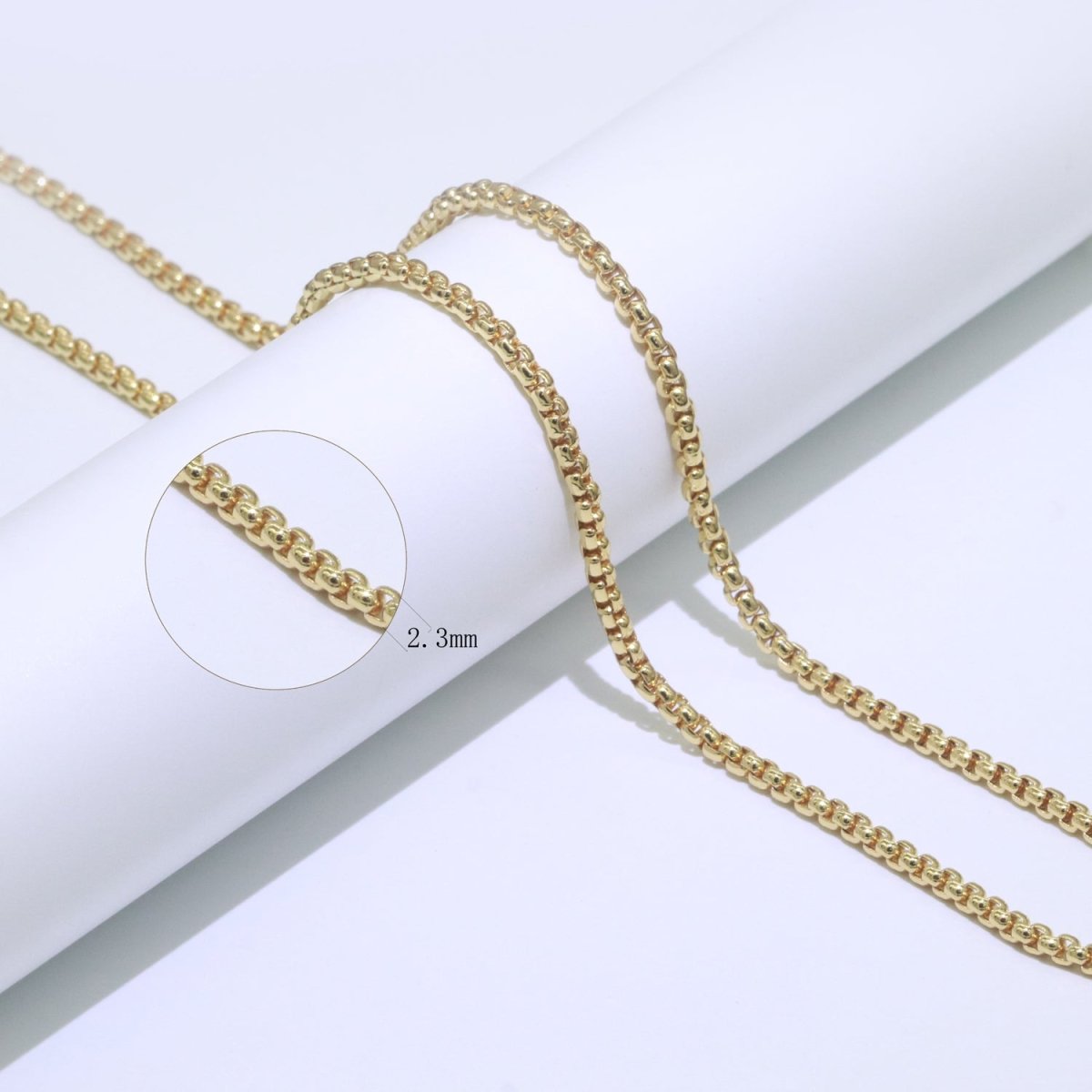 24K Gold Link Rollo Cable Chain by Yard, Square Link Chain by Yard, Width 2.3mm, Roll - 540 - DLUXCA