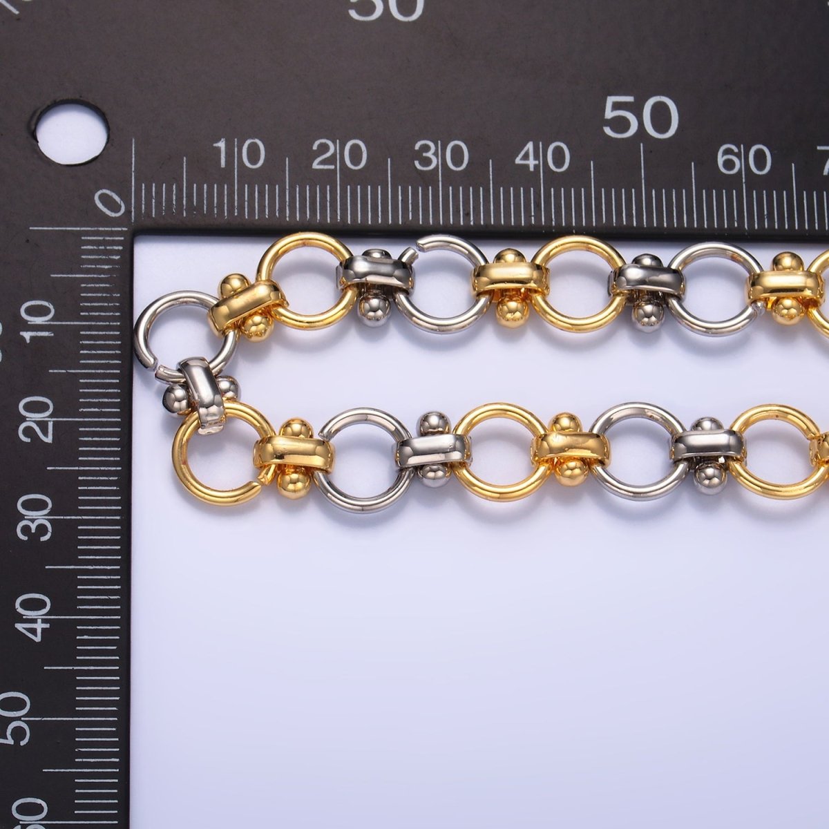 24K Gold Plated 10mm Mixed Metal Cable Unfinished Chain by Yard | Roll - 1541 - DLUXCA