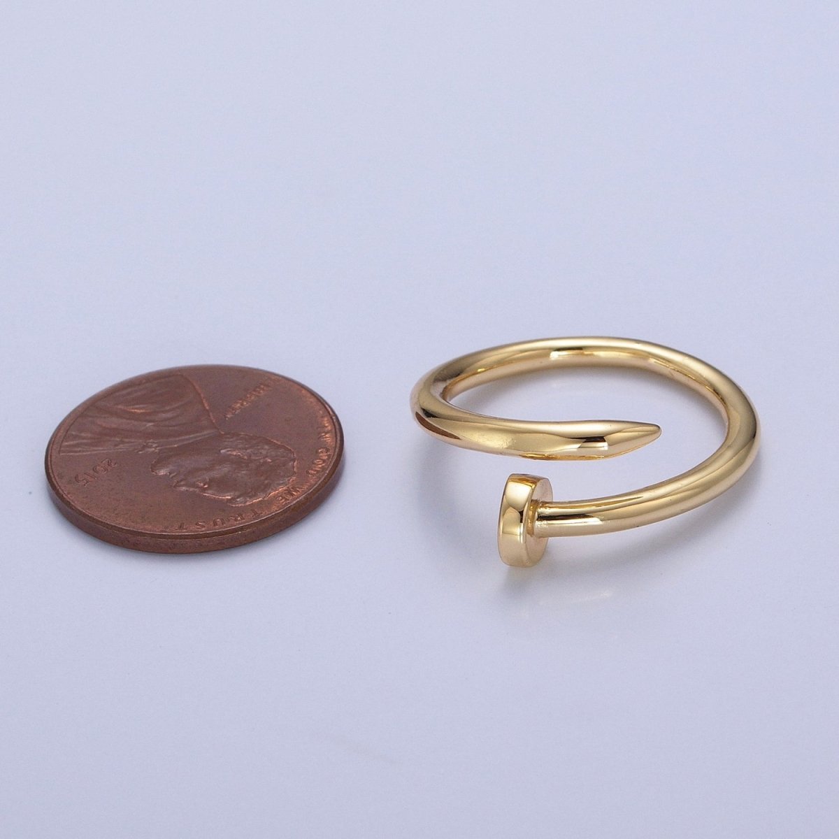 24K Gold Plated Adjustable Minimalist Nail Bent Ring | O2194 - DLUXCA