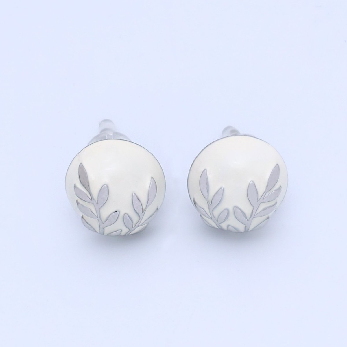 24K Gold Plated Black, White Leaf Round Stud Earrings in Gold & Silver | AB1044 AB1051 AB1058 AB1073 - DLUXCA