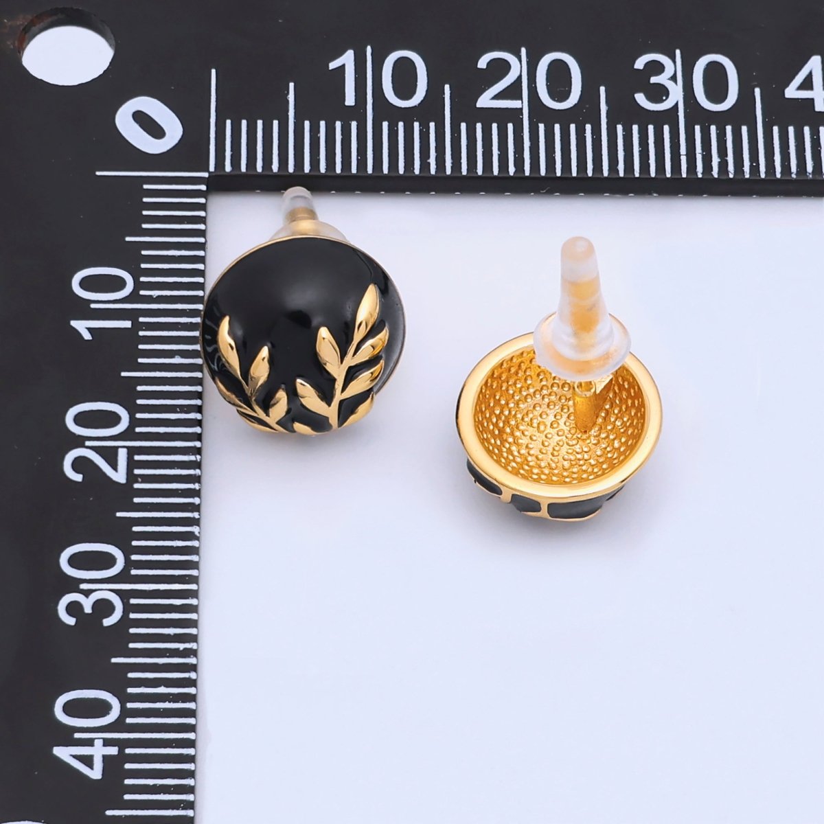 24K Gold Plated Black, White Leaf Round Stud Earrings in Gold & Silver | AB1044 AB1051 AB1058 AB1073 - DLUXCA