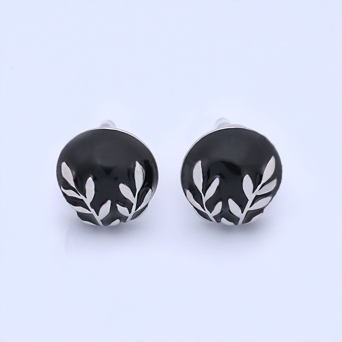 24K Gold Plated Black, White Leaf Round Stud Earrings in Gold & Silver | AB1044 AB1051 AB1058 AB1073 - DLUXCA