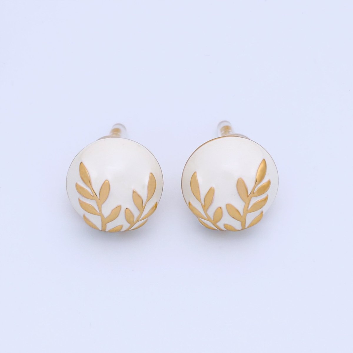 24K Gold Plated Black, White Leaf Round Stud Earrings in Gold & Silver | AB1044 AB1051 AB1058 AB1073 - DLUXCA