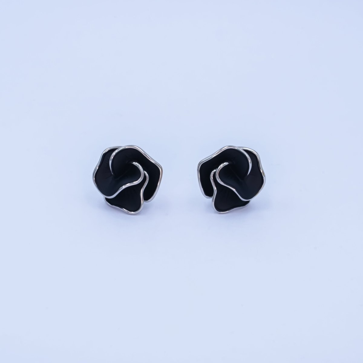 24K Gold Plated Black, White Rose Flower Stud Earrings in Gold & Silver | AB242 AB243 - DLUXCA