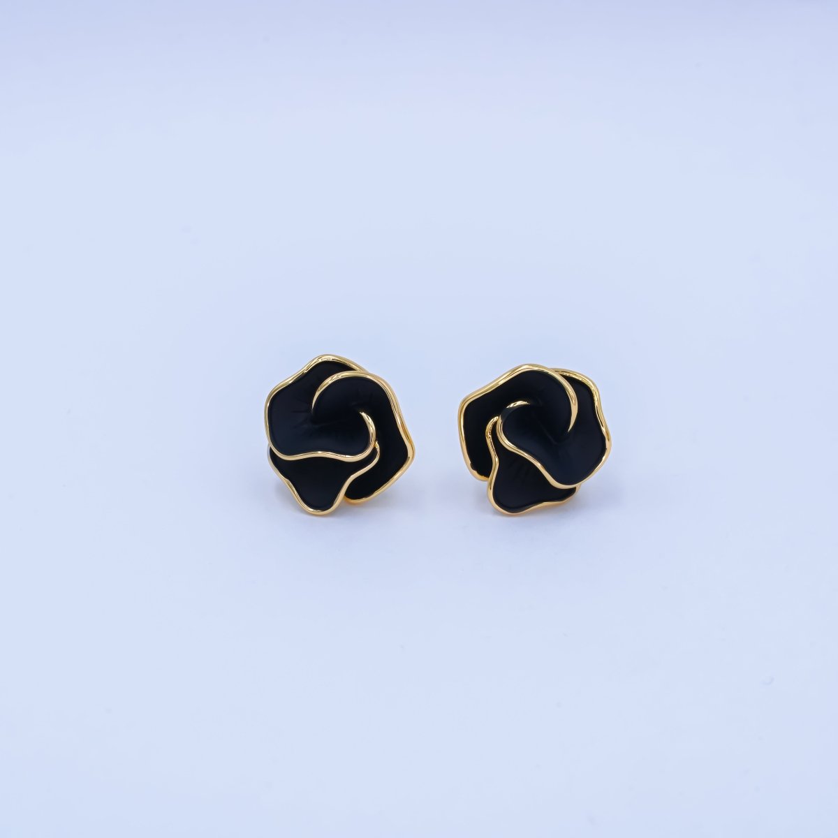 24K Gold Plated Black, White Rose Flower Stud Earrings in Gold & Silver | AB242 AB243 - DLUXCA