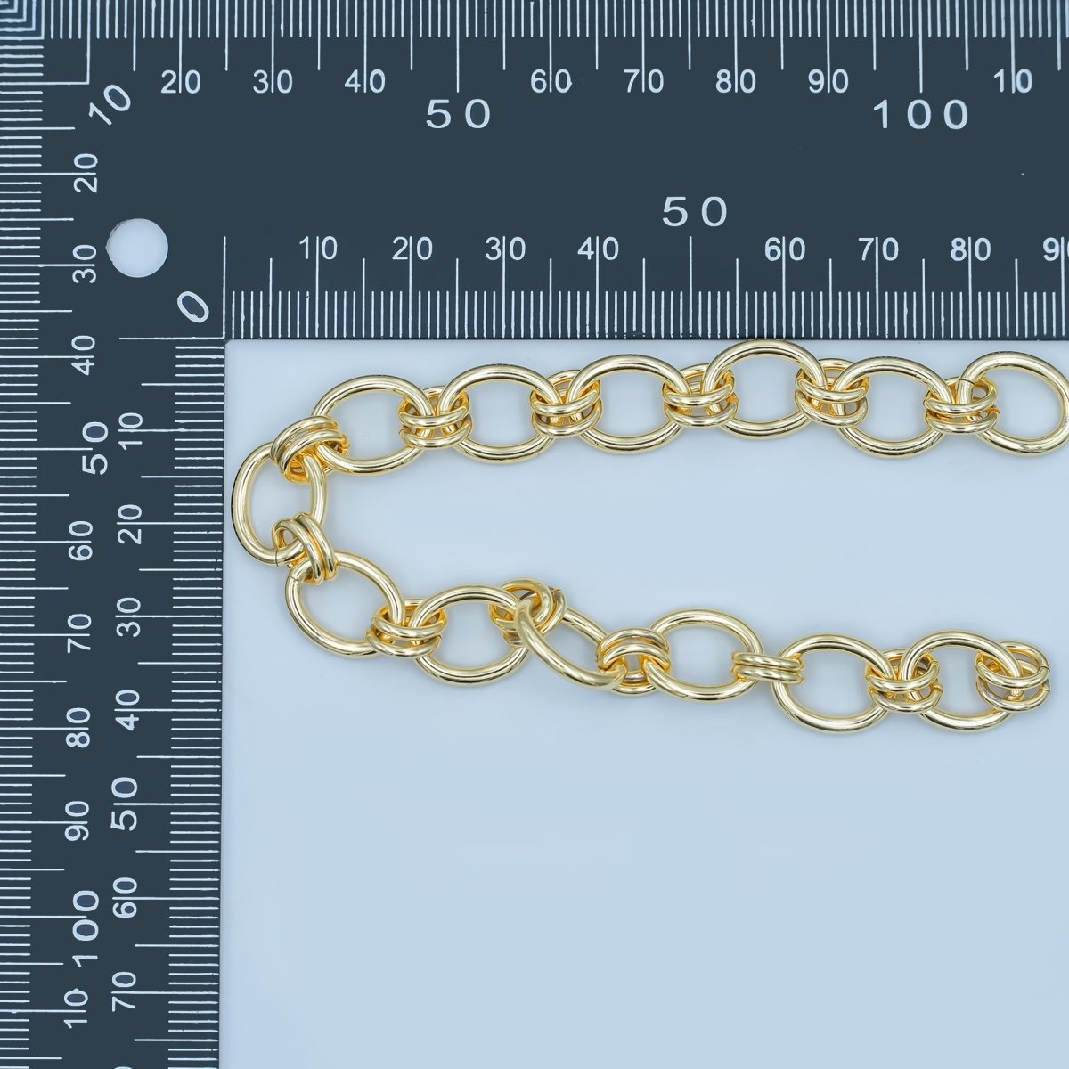 24K Gold Plated Gold Chunky Oval Cable Chain by Yard, 10.4X12.6mm, Bold ROLO Cable Chain, Fancy Statement Chain, Wholesale Bulk Chain | ROLL - 468 Clearance Pricing - DLUXCA