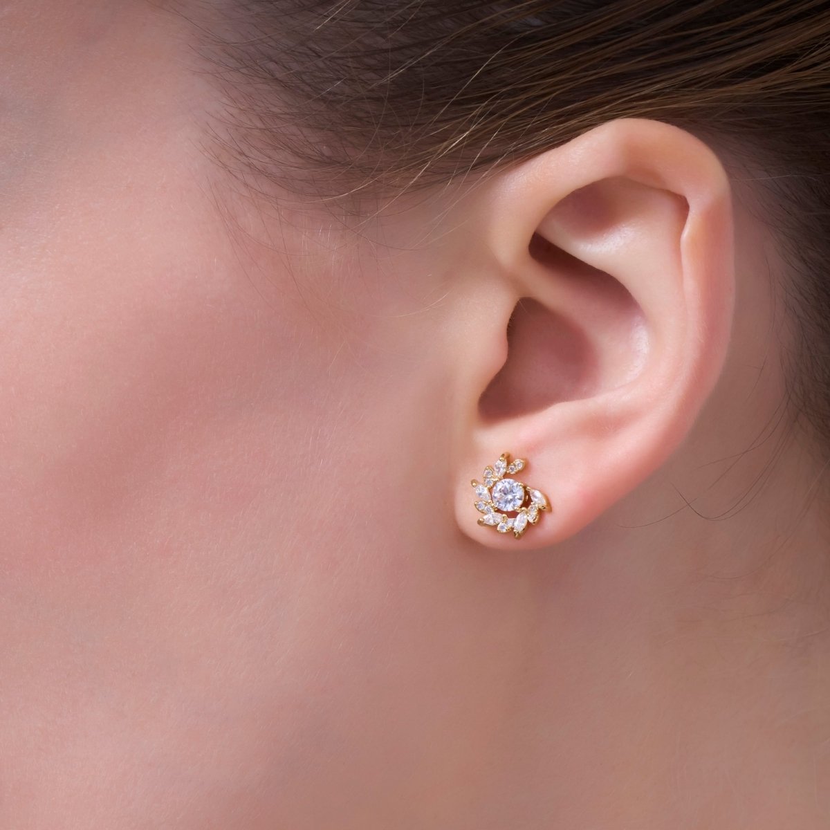 24K Gold Plated Marquise Micro Paved CZ Spiral Stud Earrings Set in Gold & Silver | AB488 AB549 - DLUXCA