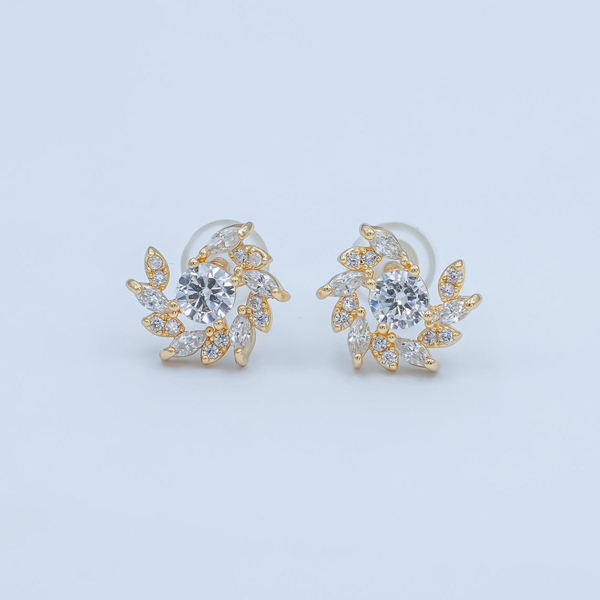 24K Gold Plated Marquise Micro Paved CZ Spiral Stud Earrings Set in Gold & Silver | AB488 AB549 - DLUXCA