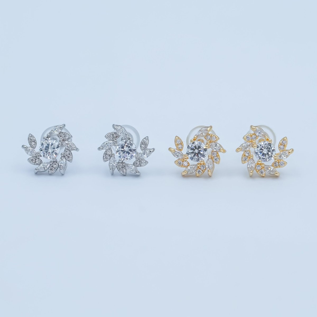 24K Gold Plated Marquise Micro Paved CZ Spiral Stud Earrings Set in Gold & Silver | AB488 AB549 - DLUXCA