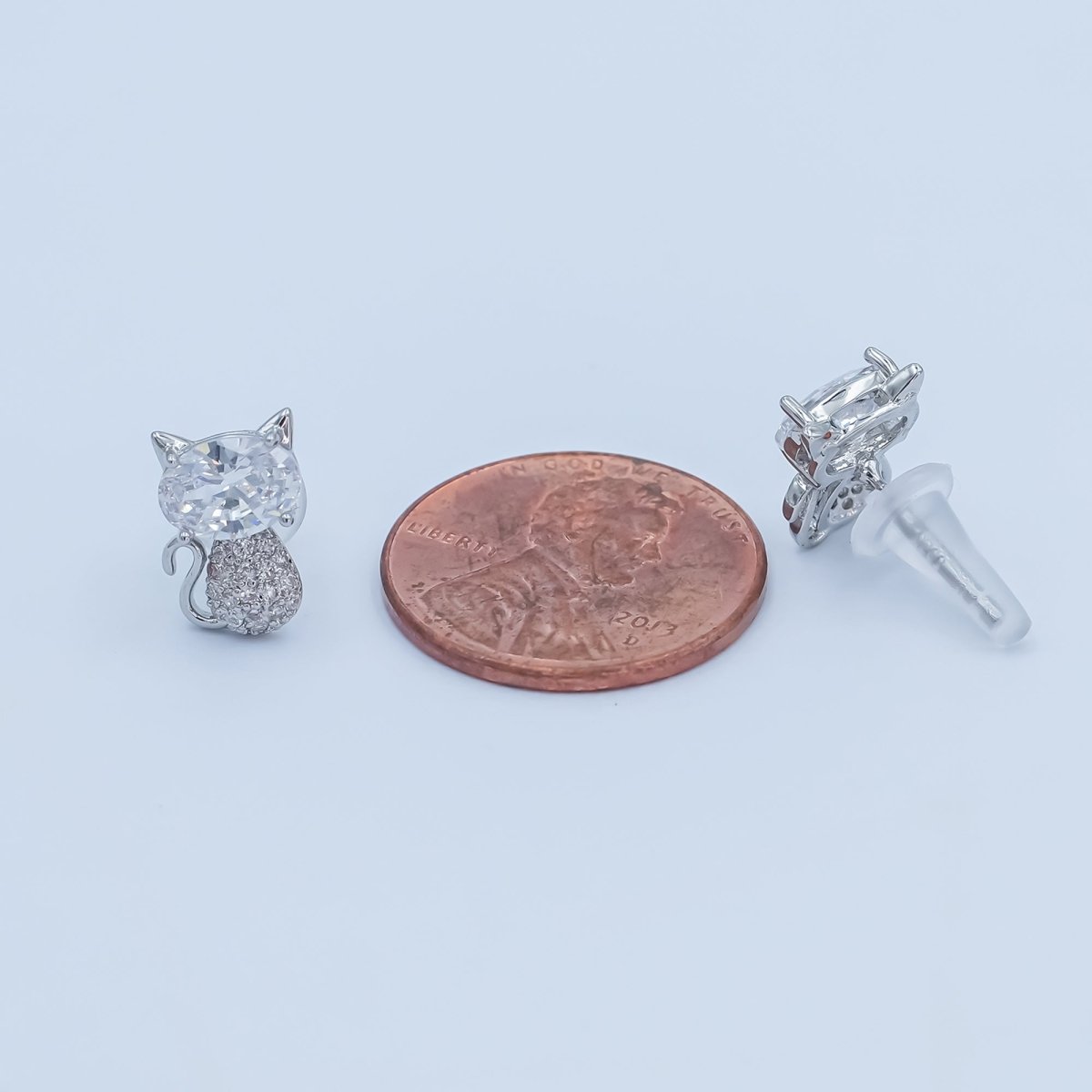 24K Gold Plated Micro Paved CZ Kitten Cat Stud Earrings Set in Gold & Silver | AB222 AB223 - DLUXCA