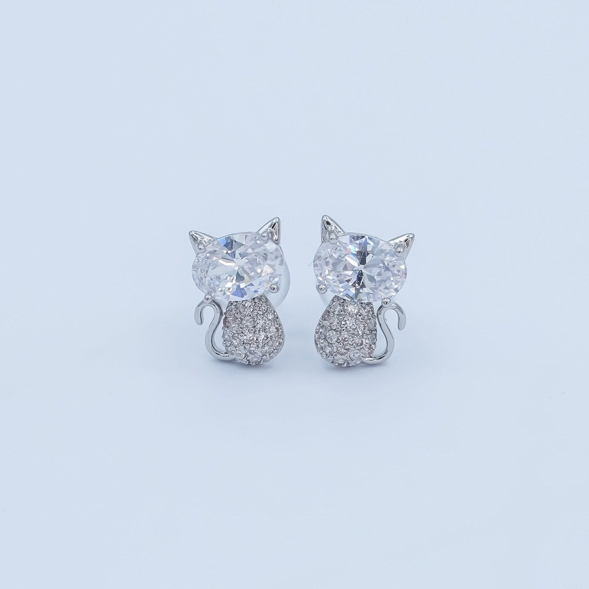 24K Gold Plated Micro Paved CZ Kitten Cat Stud Earrings Set in Gold & Silver | AB222 AB223 - DLUXCA