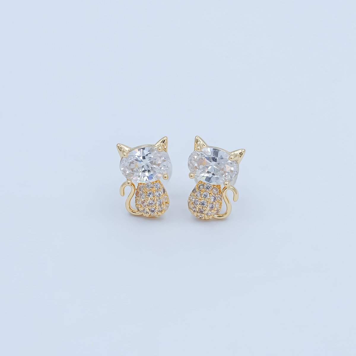 24K Gold Plated Micro Paved CZ Kitten Cat Stud Earrings Set in Gold & Silver | AB222 AB223 - DLUXCA
