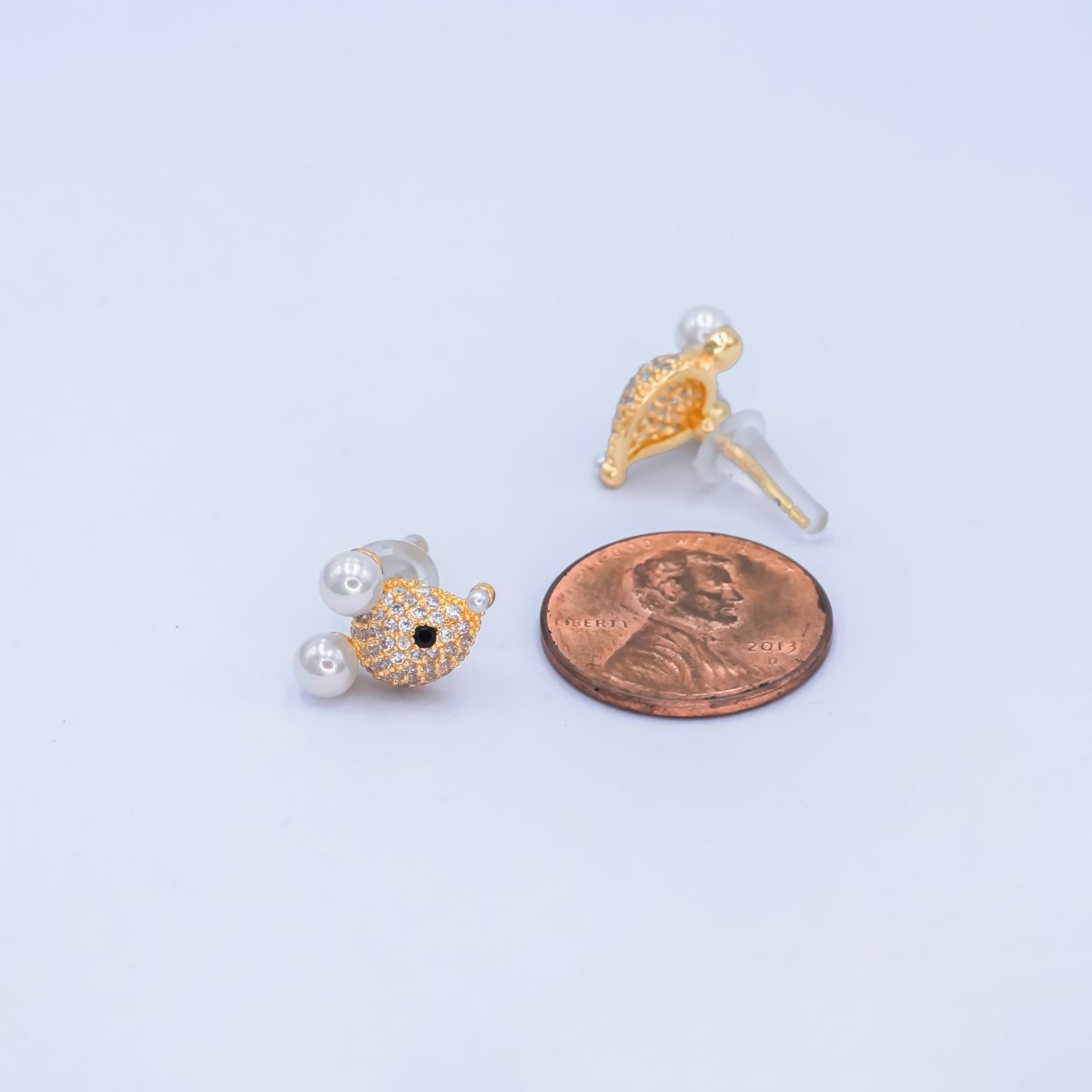 24K Gold Plated Micro Paved CZ Mouse Stud Earrings in Gold & Silver | AB225 AB232 - DLUXCA
