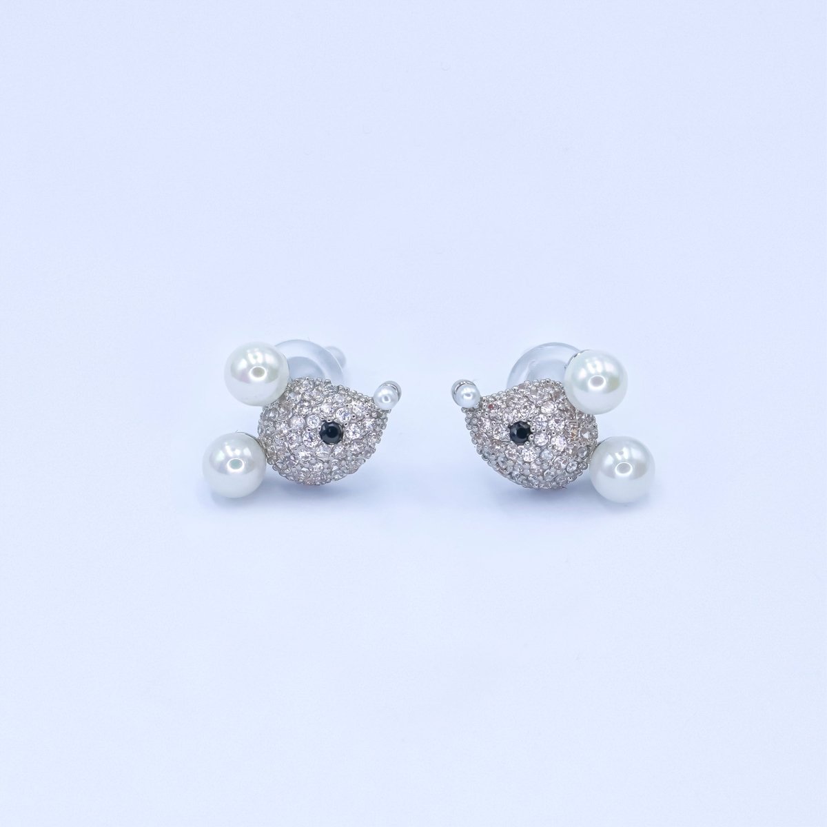 24K Gold Plated Micro Paved CZ Mouse Stud Earrings in Gold & Silver | AB225 AB232 - DLUXCA