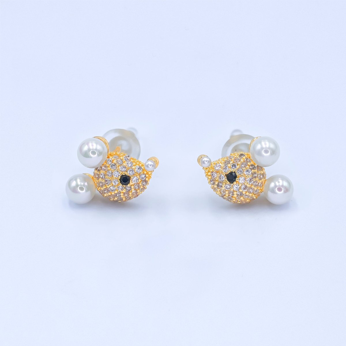 24K Gold Plated Micro Paved CZ Mouse Stud Earrings in Gold & Silver | AB225 AB232 - DLUXCA