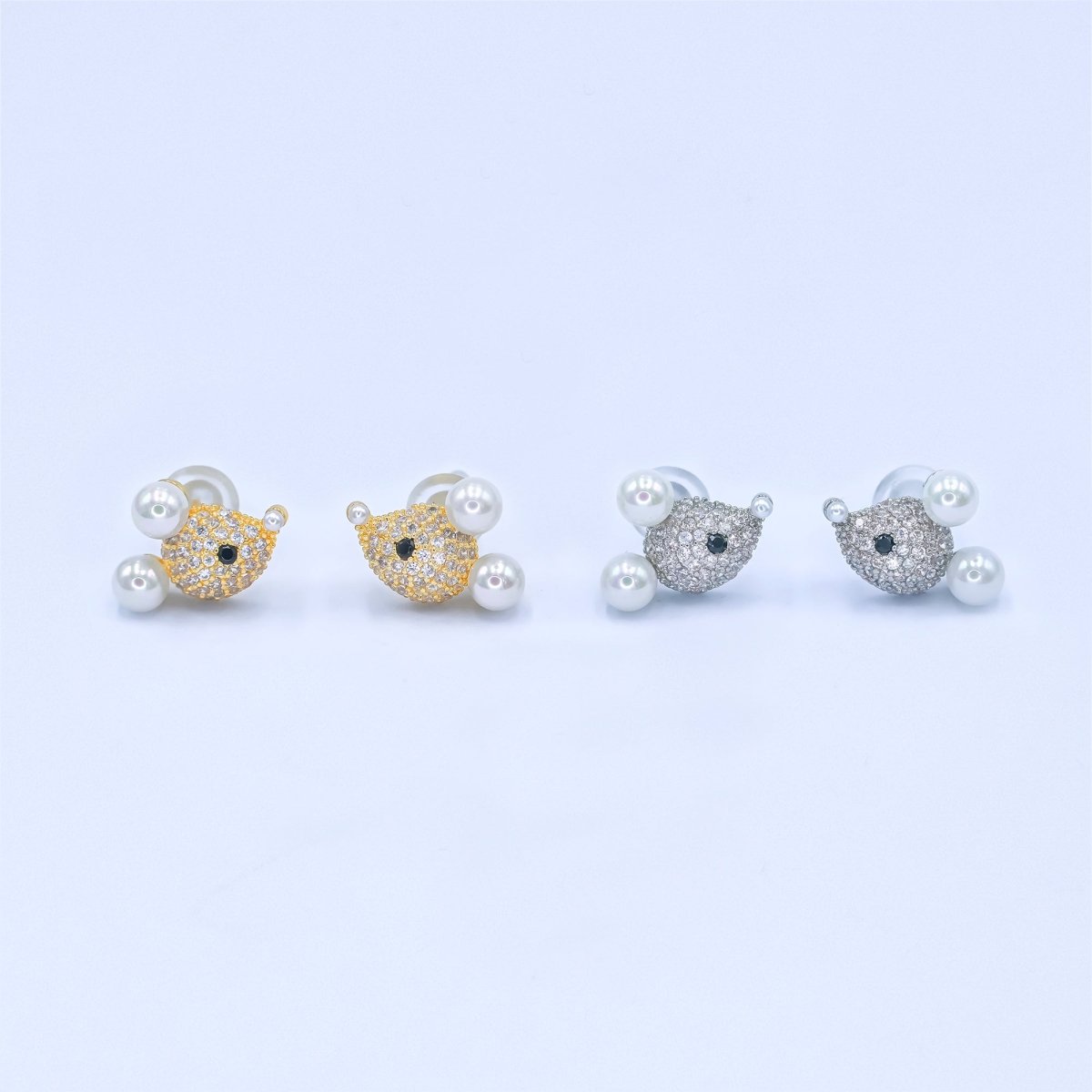24K Gold Plated Micro Paved CZ Mouse Stud Earrings in Gold & Silver | AB225 AB232 - DLUXCA