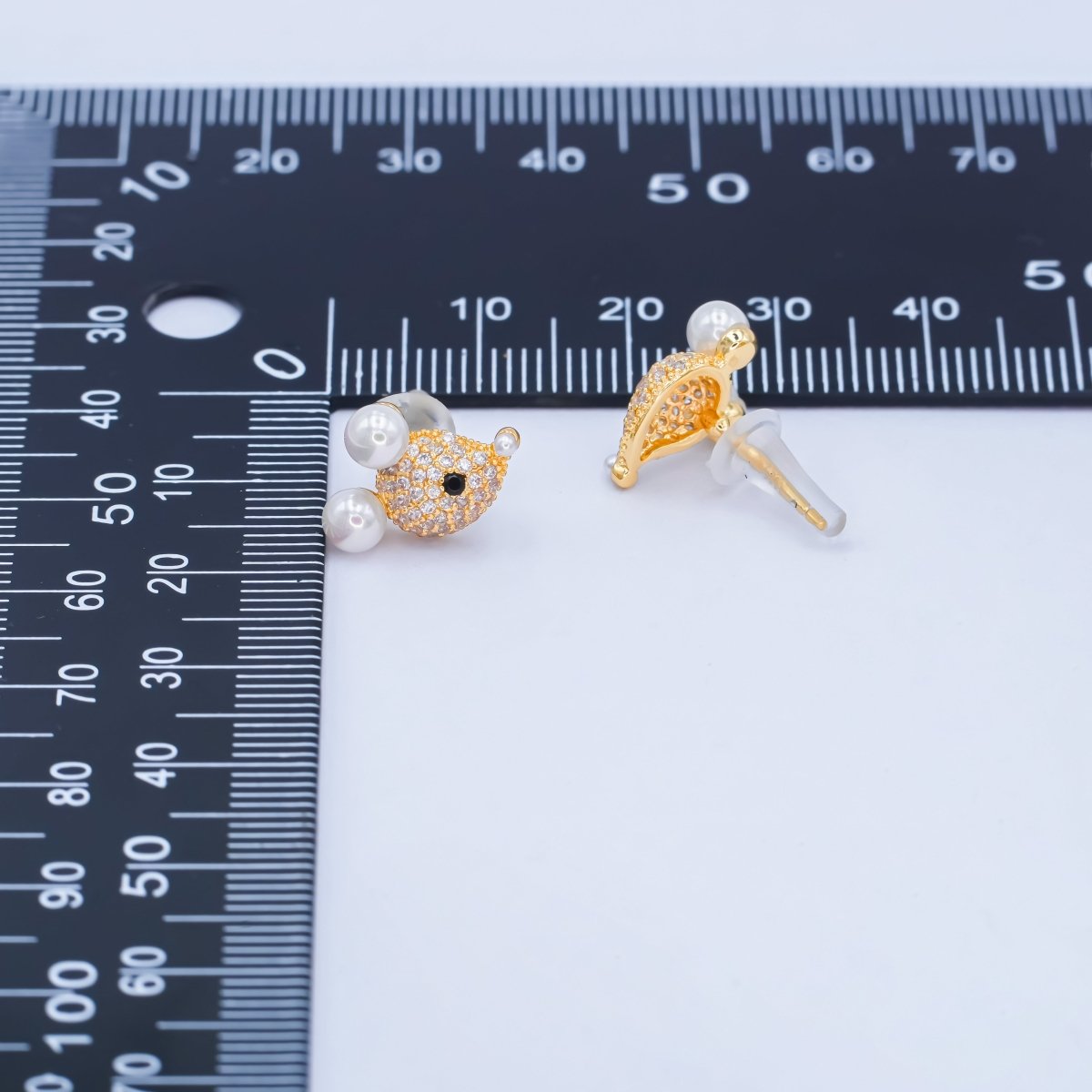 24K Gold Plated Micro Paved CZ Mouse Stud Earrings in Gold & Silver | AB225 AB232 - DLUXCA