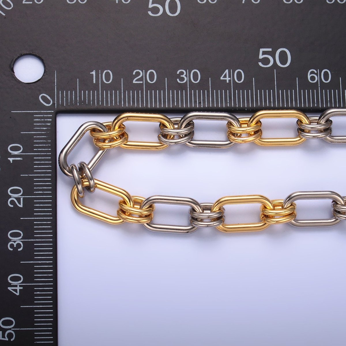 24K Gold Plated Mixed Metal Double Rolo Paperclip Unfinished Chain by Yard | Roll - 1540 - DLUXCA