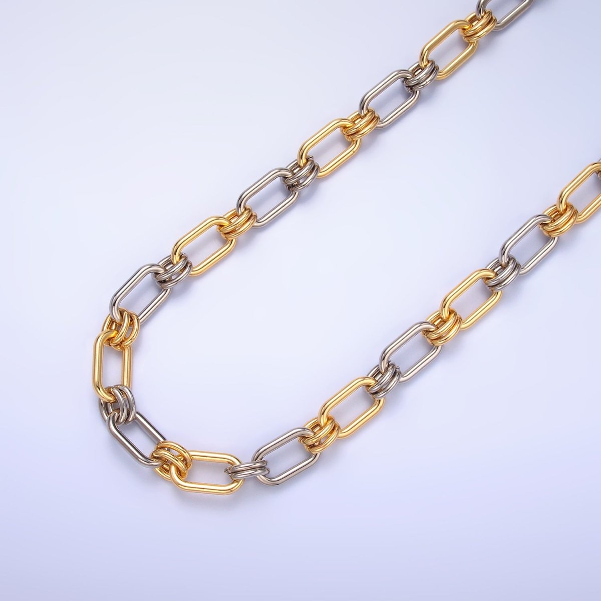 24K Gold Plated Mixed Metal Double Rolo Paperclip Unfinished Chain by Yard | Roll - 1540 - DLUXCA