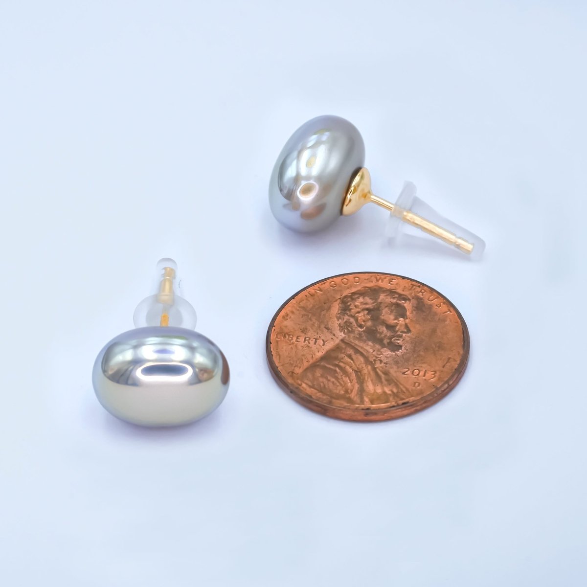 24K Gold Plated Shell Pearl CZ Button Stud Earrings in Gold & Silver | AB324 AB328 - DLUXCA