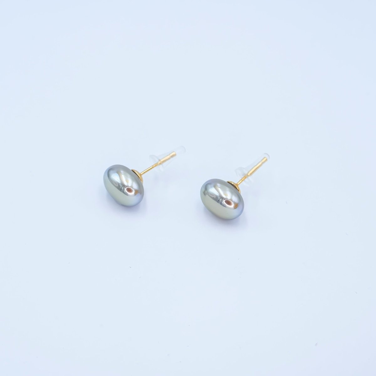 24K Gold Plated Shell Pearl CZ Button Stud Earrings in Gold & Silver | AB324 AB328 - DLUXCA