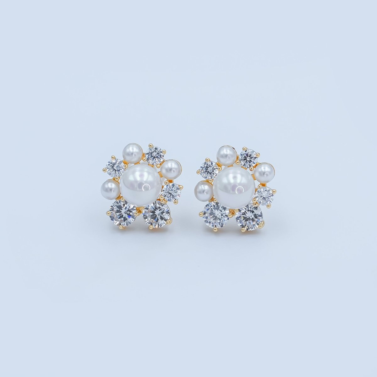 24K Gold Plated Shell Pearl CZ Cluster Flower Stud Earrings in Gold & Silver | AB265 AB288 - DLUXCA