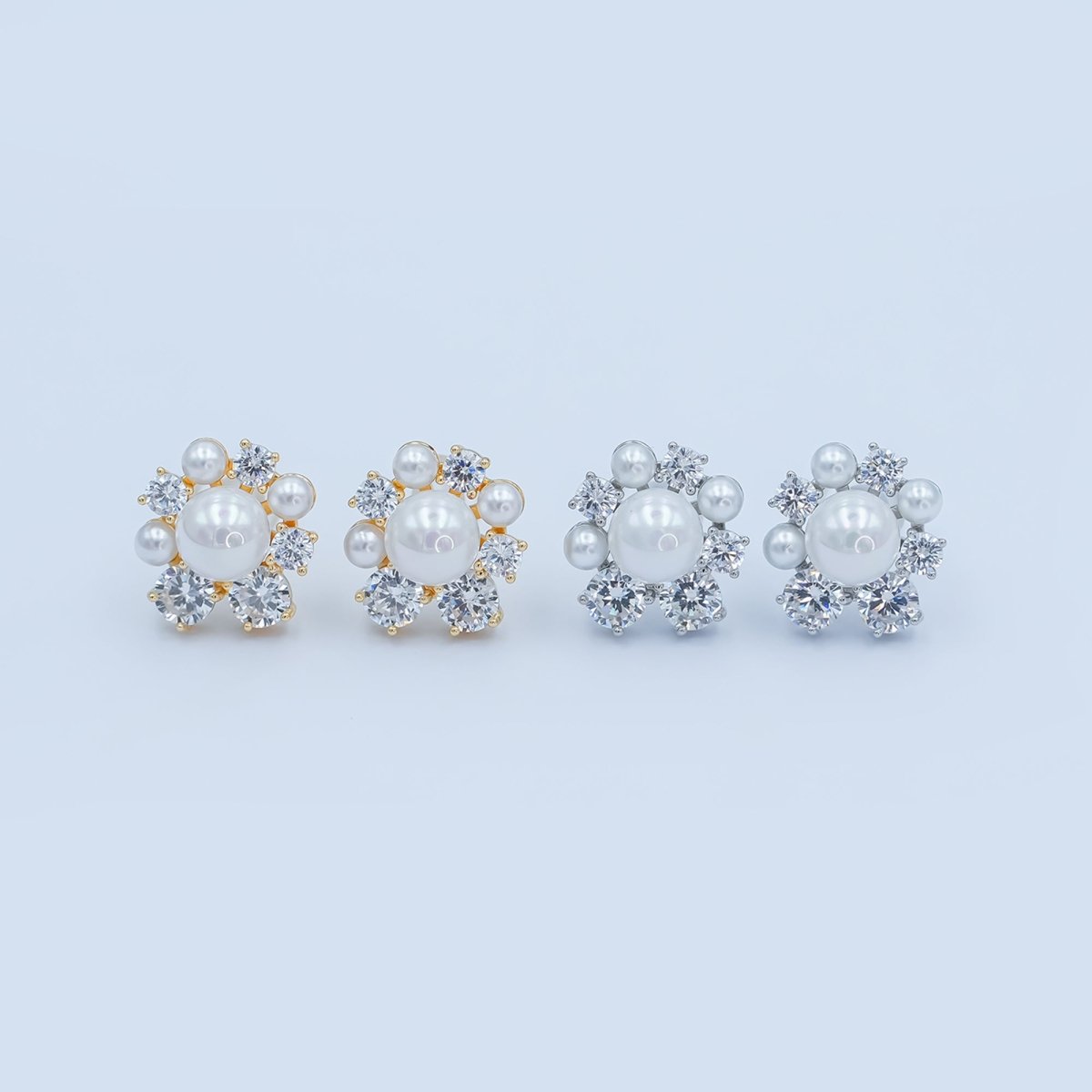 24K Gold Plated Shell Pearl CZ Cluster Flower Stud Earrings in Gold & Silver | AB265 AB288 - DLUXCA