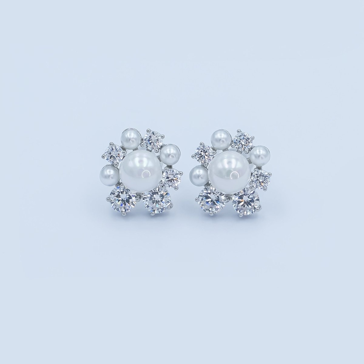 24K Gold Plated Shell Pearl CZ Cluster Flower Stud Earrings in Gold & Silver | AB265 AB288 - DLUXCA