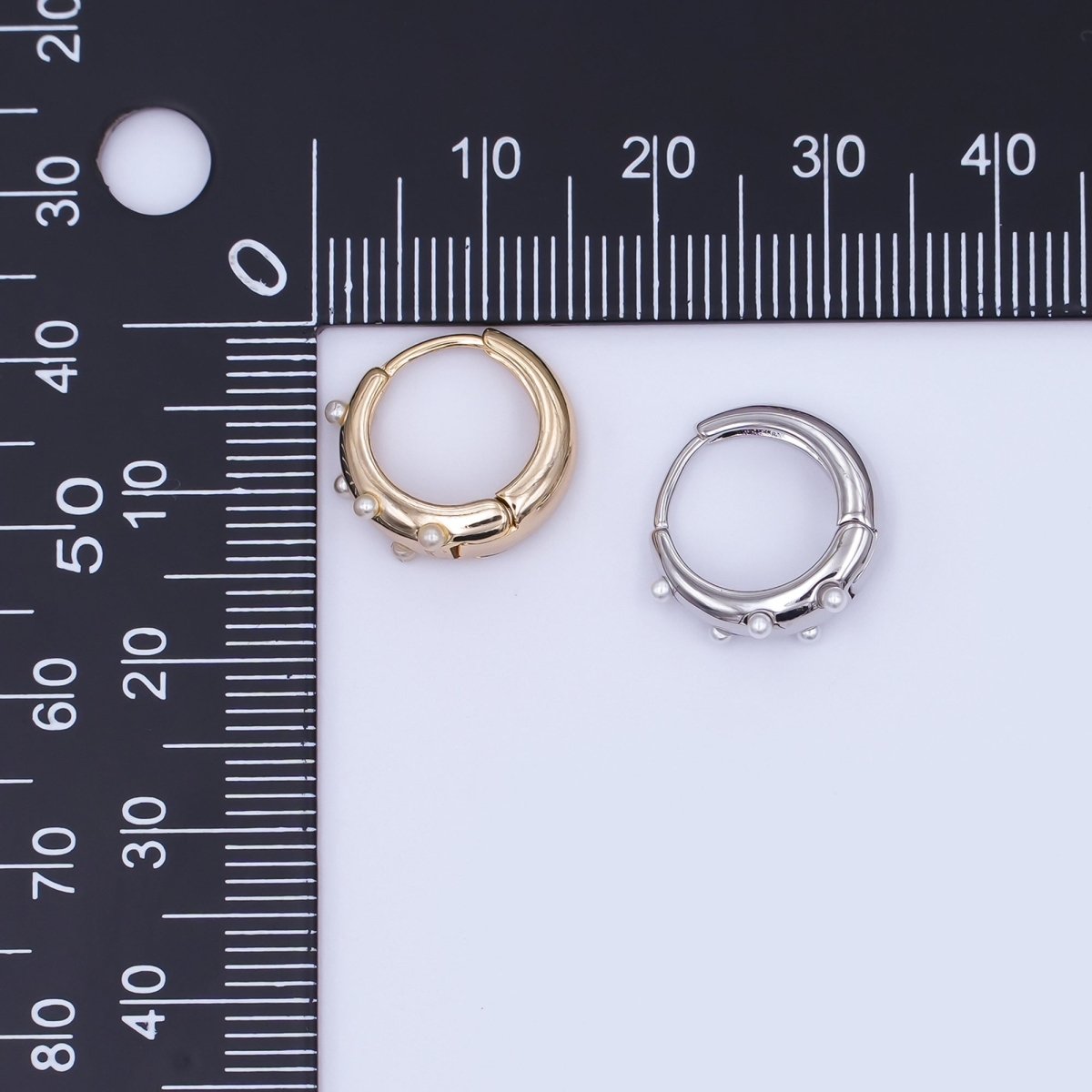 24K Gold Plated Shell Pearl Dotted Huggie Earrings in Gold & Silver | AE423 AE628 - DLUXCA